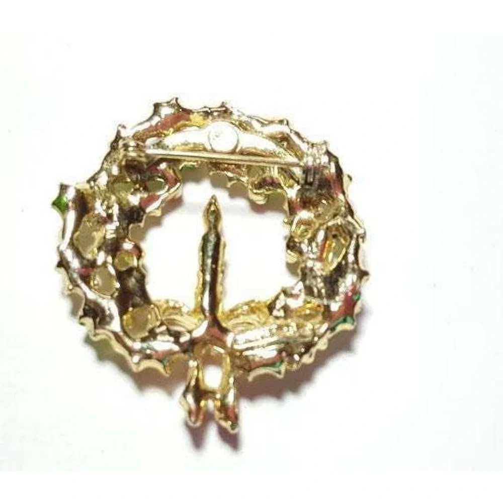 Signed Gerrys Large Enamel Christmas‎ Wreath Brooch Pin 1.75